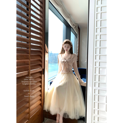 迟伞伞假两件羊驼毛羊毛针织上衣