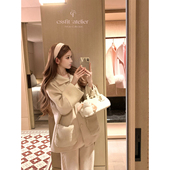 清楚系美人 迟伞伞25 獭兔毛口袋拼接针织双面呢羊驼毛大衣女