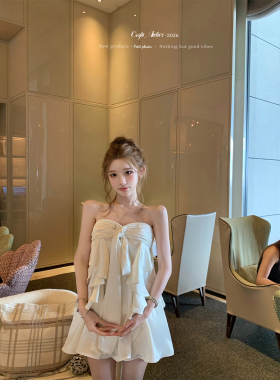 迟伞伞26/ss 雾感缎光 赵露思同款江坂丽奈粉缎面抹胸吊带连衣裙