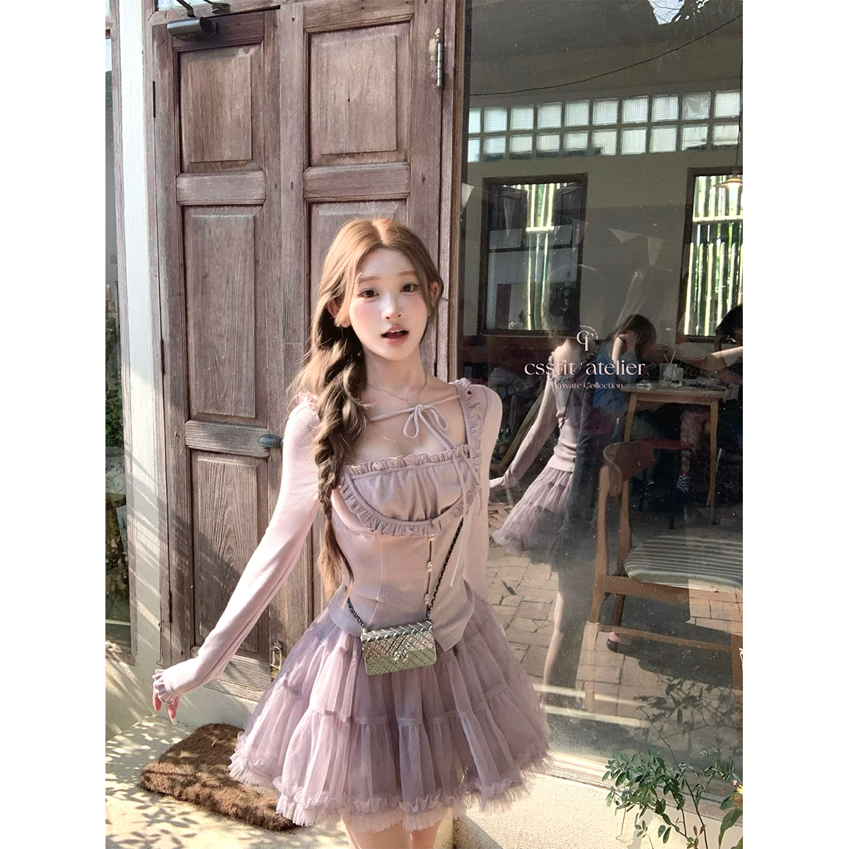 迟伞伞芋泥紫假两件上衣&蓬蓬裙