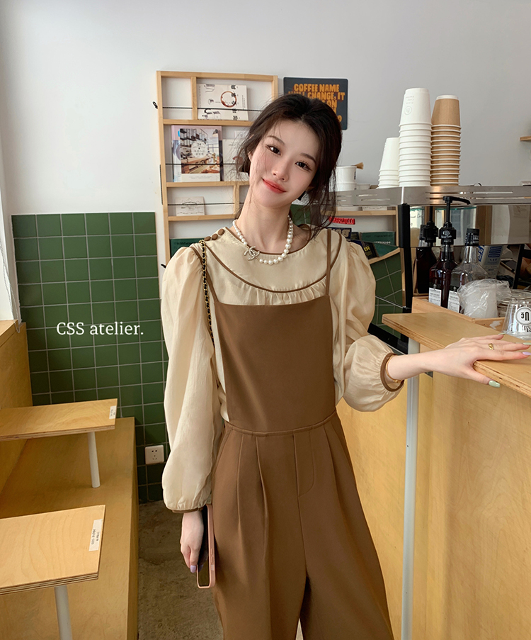 迟伞伞背带裤+衬衫套装