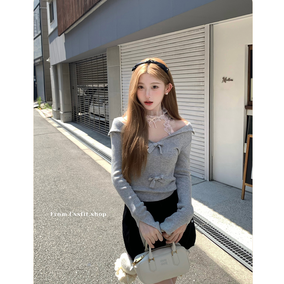 迟伞伞长袖蝴蝶结翻领上衣