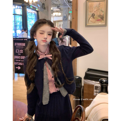 迟伞伞格纹蝴蝶结衬衫