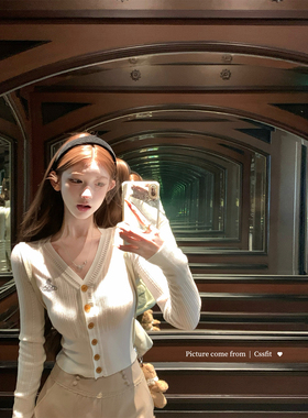 迟伞伞25/fw 温特回忆录 vw土星焦糖扣v领收腰针织开衫简约上衣