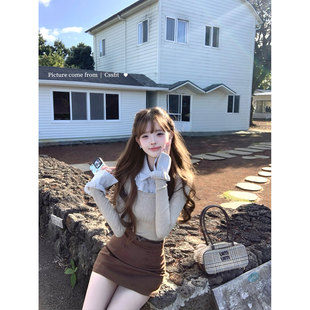 假两件条纹撞色衬衫 松间花火 拼接针织上衣两色入 迟伞伞25