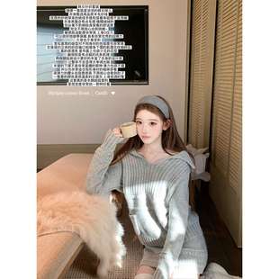 大翻领绞花口袋100绵羊毛针织上衣半裙套装 迟伞伞25 fw高智冷女