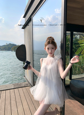 迟伞伞 25/ss 科莫湖假日 Jory*超仙蝴蝶结网纱连衣裙无袖长袖裙