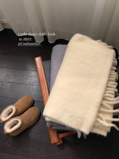 迟伞伞 围脖 泡芙双色大流苏围巾女冬季