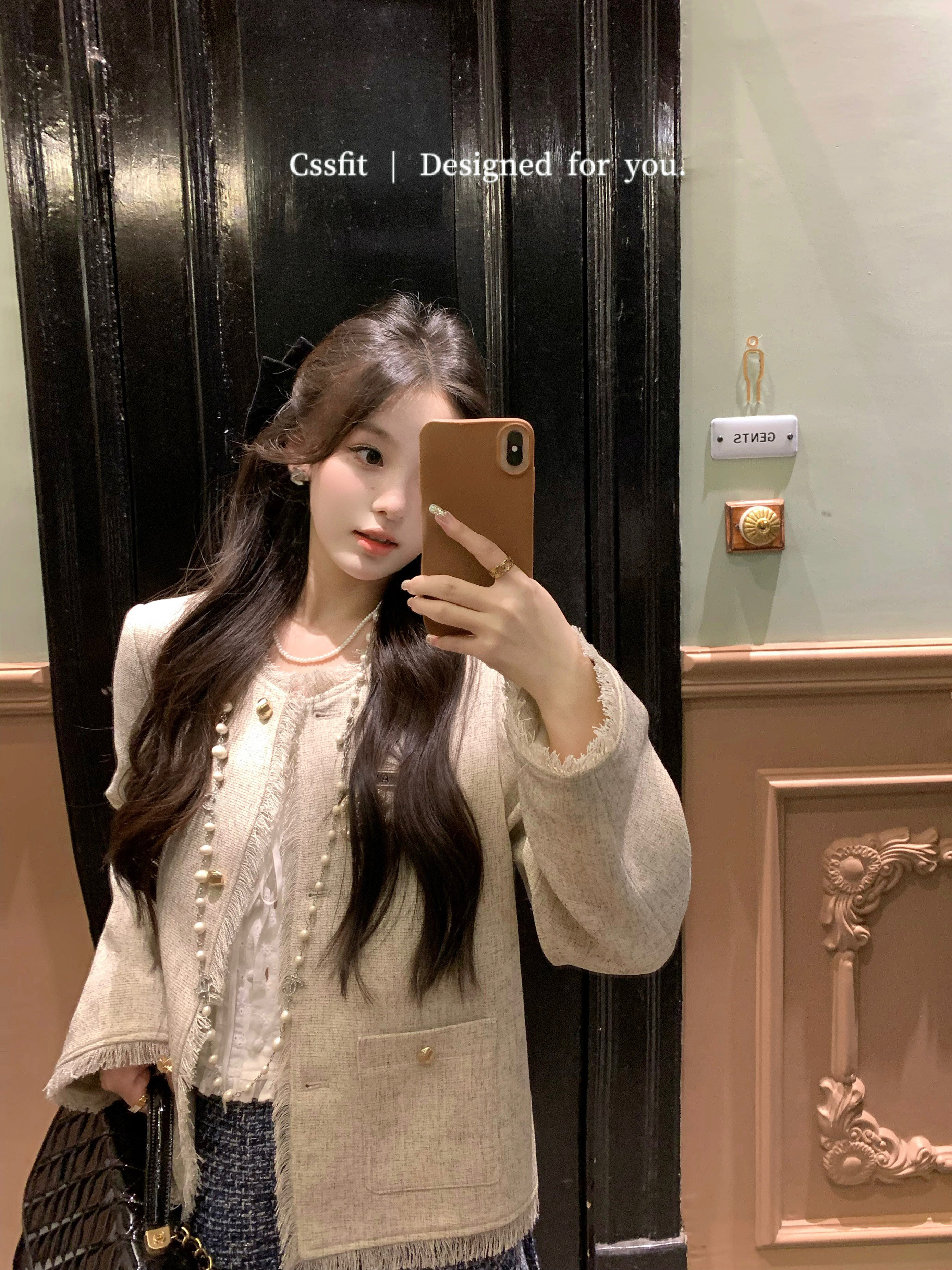 迟伞伞混织小香流苏外套/半裙