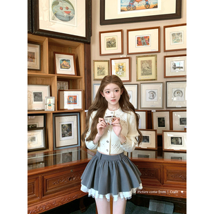 迟伞伞25/fw 珐琅余温 小香矜贵羊毛气质针织开衫小卓双层半裙