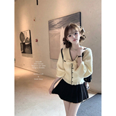 迟伞伞26 可拆卸兔耳蝴蝶结花边撞色针织羊毛开衫 Bunny舞鞋