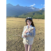 伦敦私语 蝴蝶结奶白马甲百褶裙裤 衬衫 迟伞伞 学院风时髦套装 女