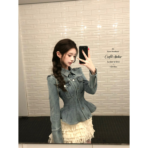 迟伞伞jory*收腰棉质牛仔外套女