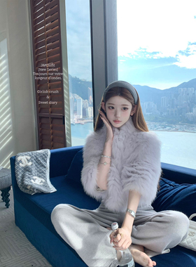 迟伞伞25/fw 黎明晚星 定染淡雾紫狐狸毛短款贵气感皮草外套冬