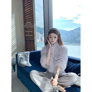 定染淡雾紫狐狸毛短款 黎明晚星 贵气感皮草外套冬 迟伞伞25