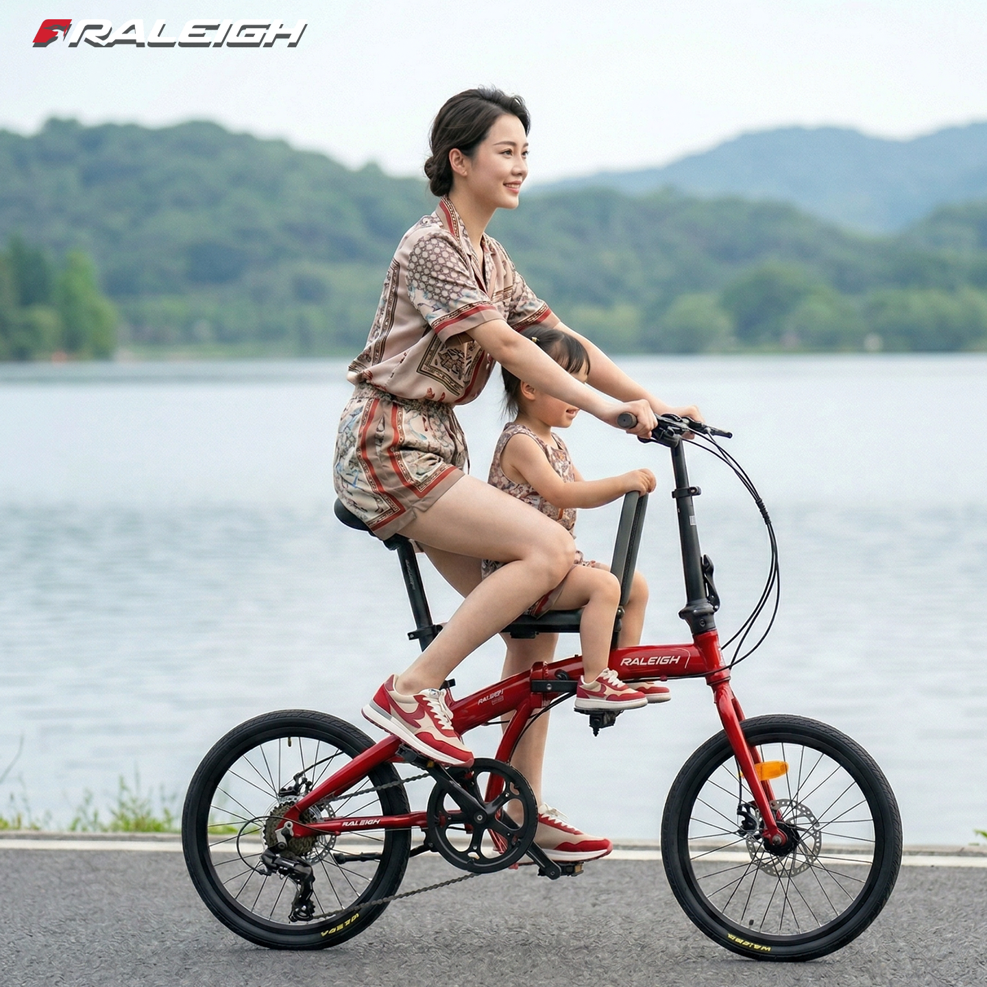 英国兰令 20 寸亲子车可折叠超轻变速油刹成人母子车遛娃带娃神器