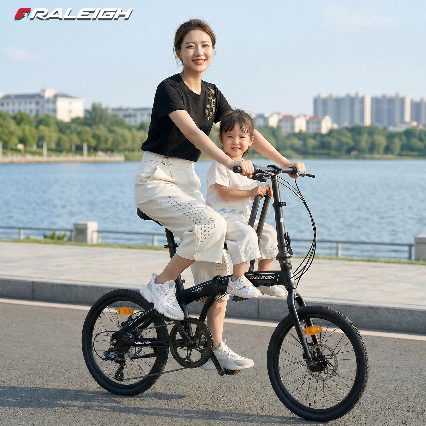 英国兰令变速油刹折叠亲子车20寸超轻母子车成人带娃代步遛娃单车