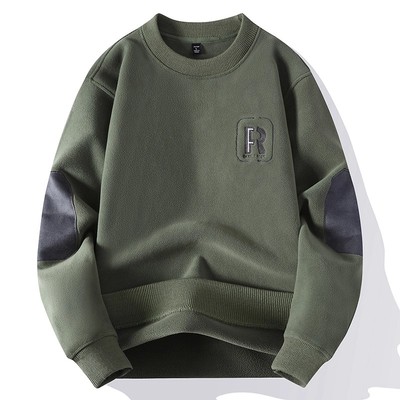 秋冬款男士摇粒绒加厚保暖卫衣内搭2025青少年刺绣圆领套头上衣潮