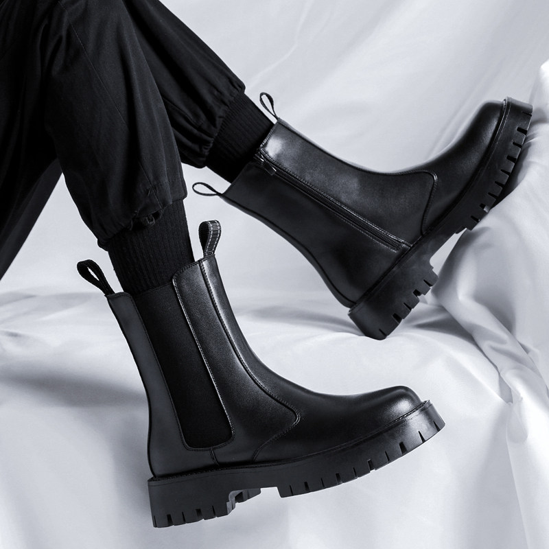 WINTER FLEECE CHELSEA BOOTS MENS BOOTS BRITISH MARTIN BOOTS MENS MID-TOP ZIPPER CHIMNEY BOOTS HIGH-TOP PLATFORM COTTON SHOES