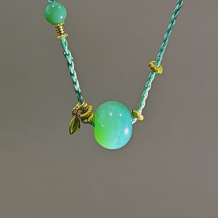 【巧润珠宝】和田玉路路通猫眼单珠吊坠项链手工编绳颈饰锁骨链