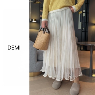 高级感褶皱高腰显瘦A字网纱半身裙F1639 早春新款 MISS RUILI定制