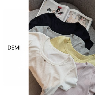 u领漏锁骨短袖 MISS 新款 春季 T恤正肩简约字母上衣F1781 RUILI定制