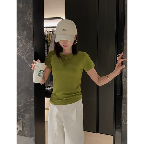 MISS RUILI定制 春季新款基础简约纯色正肩短袖百搭显瘦T恤F1767