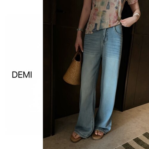 MISS RUILI定制 新款显瘦百搭通勤休闲牛仔裤窄版遮肉直筒裤F1904