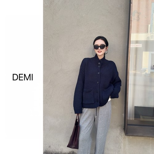 立领简约百搭宽松毛衣开衫