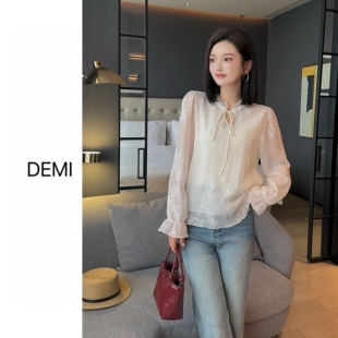 2025新款 定制 RUILI 减龄上衣F1593 衬衫 时尚 刺绣花朵长袖 MISS