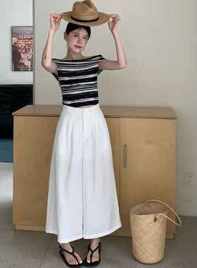 意法一批清仓 设计感高腰垂感显瘦垂感直筒休闲裤F0984