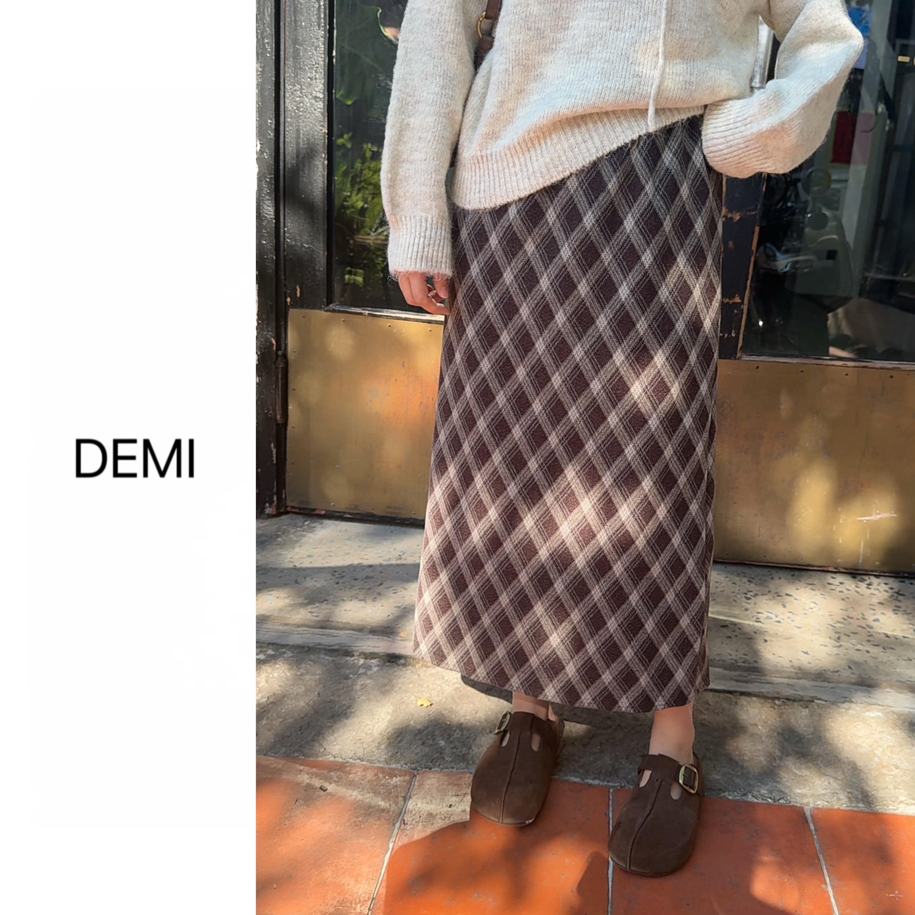 MISS RUILI 定制  百搭复古松紧腰设计感格子半身裙F1254