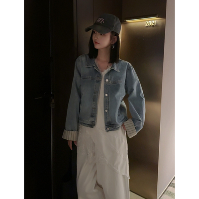 MISS RUILI定制 早春新款复古休闲叠穿气质水洗修身韩版外套F1727