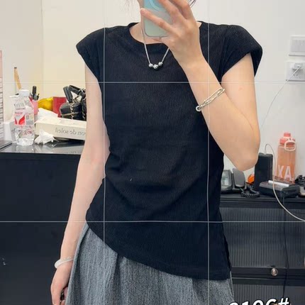 意法一批清仓 2025夏季设计感百搭宽松显瘦圆领短袖F0864