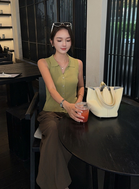 MISS RUILI定制   新款气质百搭POLO领针织马甲修身显瘦背心F2223