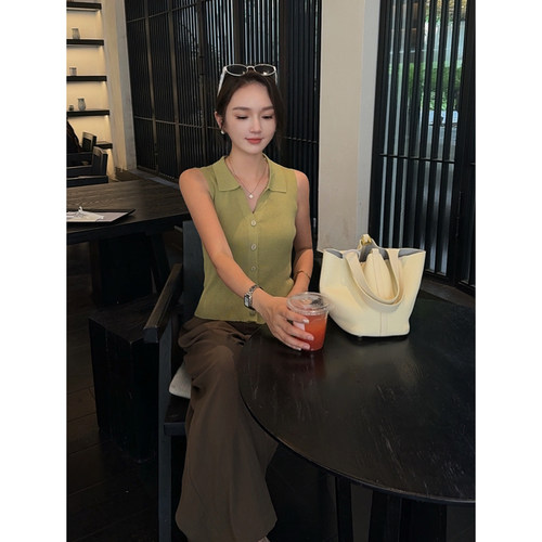 MISS RUILI定制   新款气质百搭POLO领针织马甲修身显瘦背心F2223