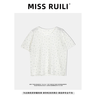 圆领甜美小碎花宽松短款 MISS RUILI定制 新款 上衣F1854 针织短袖