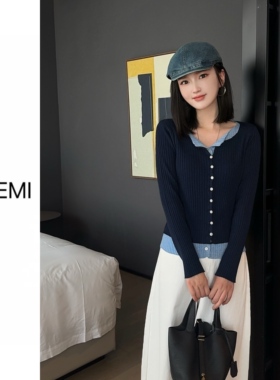 MISS RUILI定制 早春新款韩式设计感拼接假两件超好看针织衫F1732