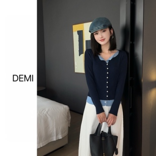 设计感拼接假两件超好看针织衫 MISS 韩式 早春新款 F1732 RUILI定制