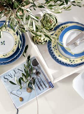 ⭐德国狮牌中古收藏盘西餐盘medley系列地中海蓝橄榄果