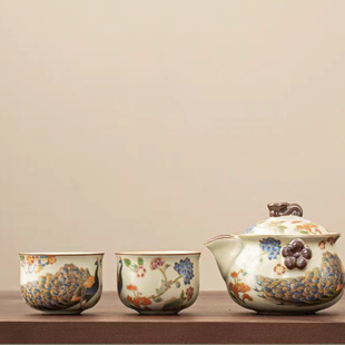 汝窑孔雀盖碗茶杯防烫手抓壶景德镇功夫茶具泡茶壶茶器茶碗杯