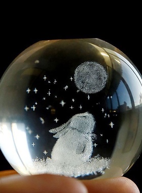 新款玻璃仙兔望月水晶盖置家用兔年创意茶壶盖碗茶盖置盖摆件