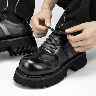 黑色德训鞋大头德比鞋男款厚底增高休闲皮鞋英伦风圆头通勤男鞋