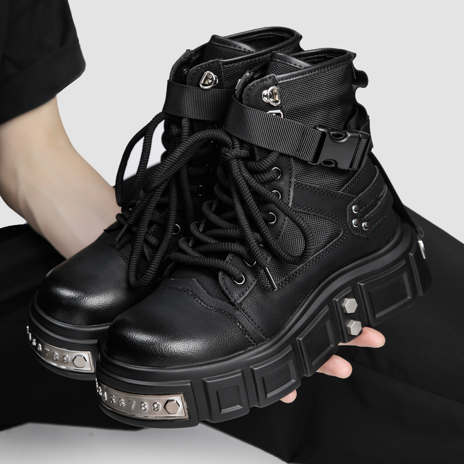 「铁幕」复古朋克风真皮厚底增高马丁靴2025秋冬新款时尚高帮皮靴