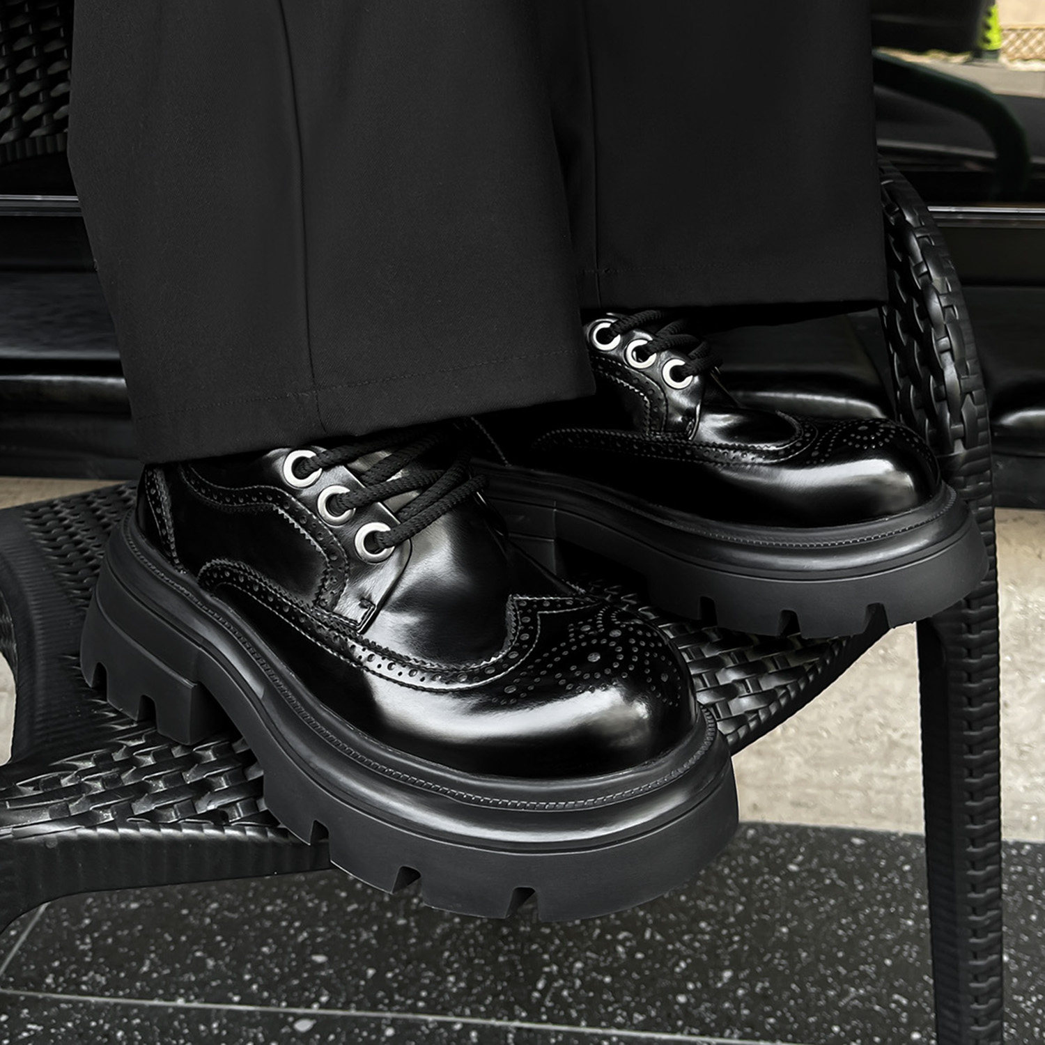 布洛克德比鞋老钱风男士皮鞋潮流百搭时尚厚底真皮6CM增高休闲鞋