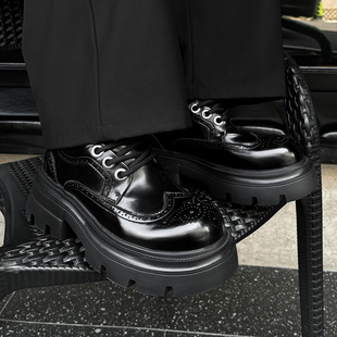 厚底真皮6CM增高休闲鞋 布洛克德比鞋 潮流百搭时尚 皮鞋 老钱风男士