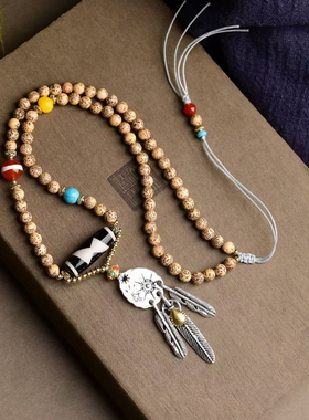 新款原创项链，6mm星月菩提搭配五眼闪电天珠