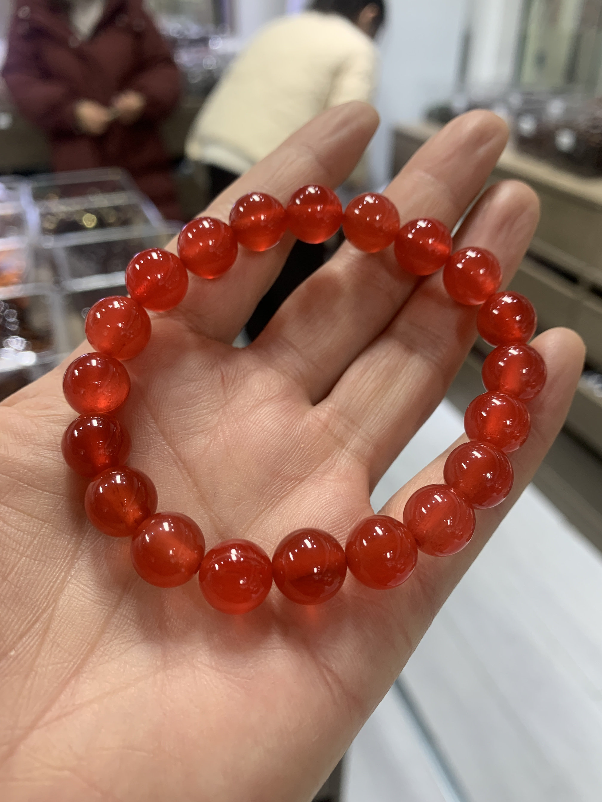 纯天然樱桃红鱼惊石手串男女同款正宗青鱼石手工打磨抛光精品手链