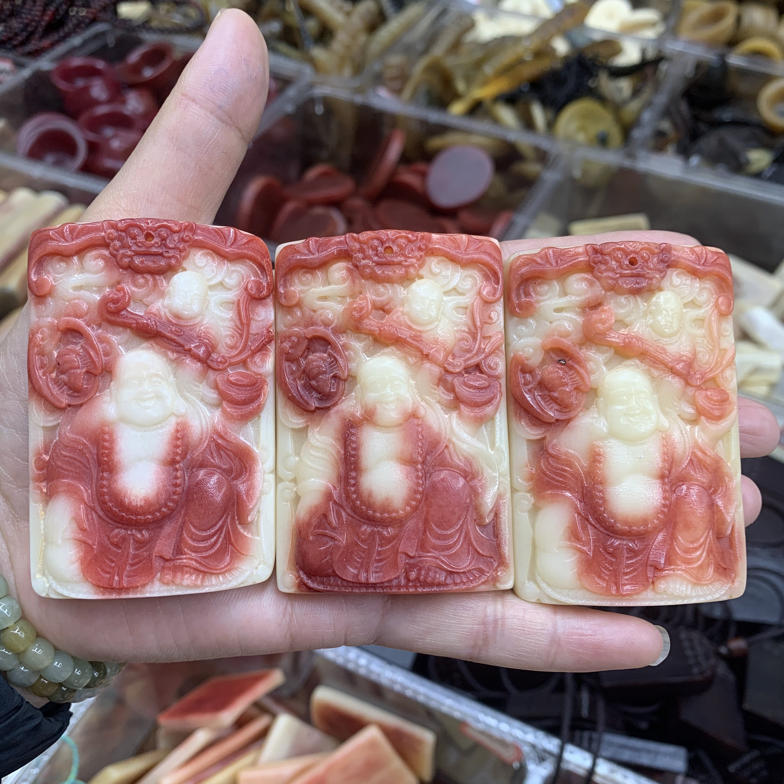 处理大号驼骨雕刻吊坠牌手把件把玩半血驼骨文玩配饰车挂摆件收藏
