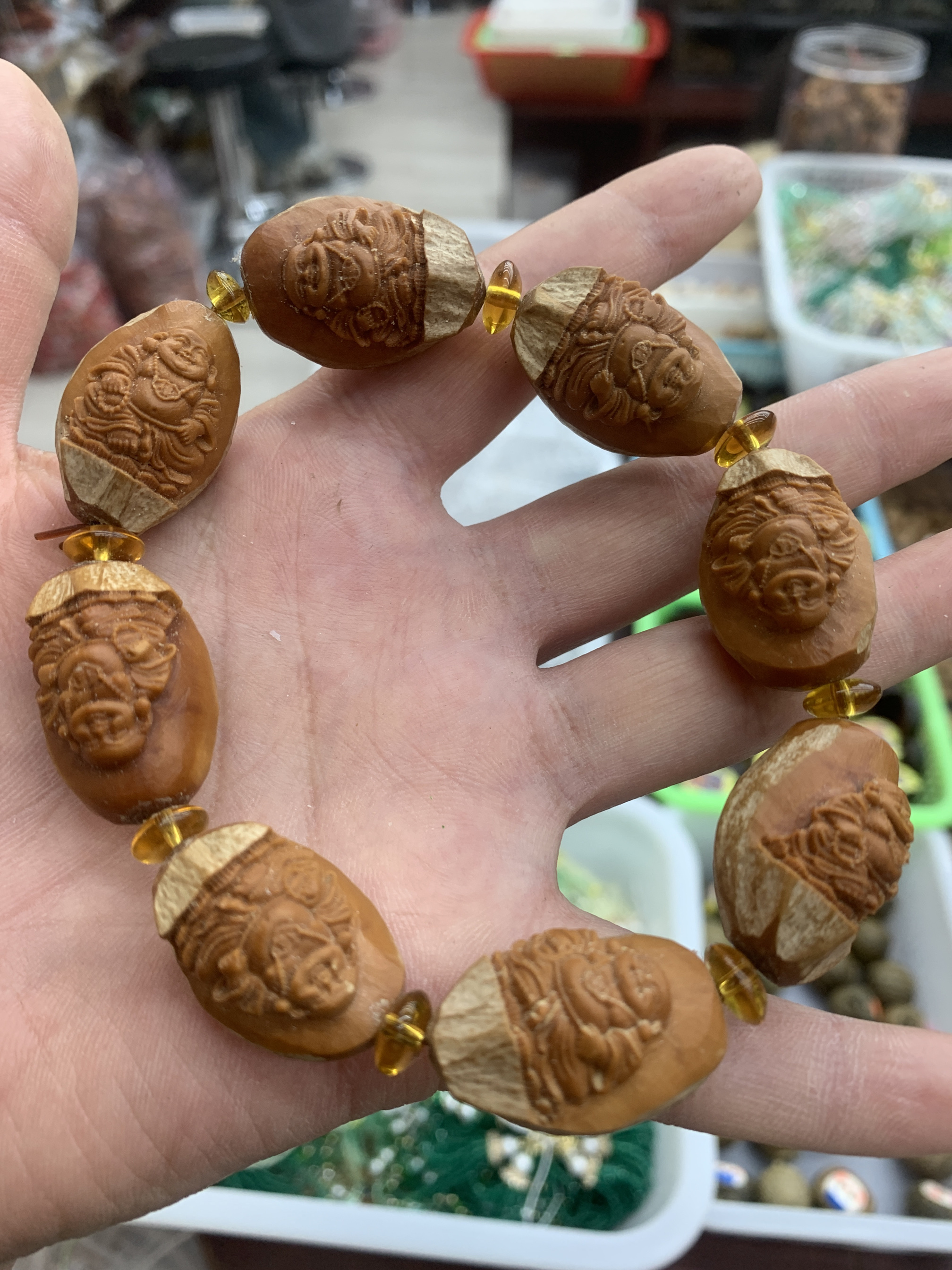 天然手工雕刻弥勒佛橄榄核手串男款原皮精雕弥勒佛手持文玩核雕